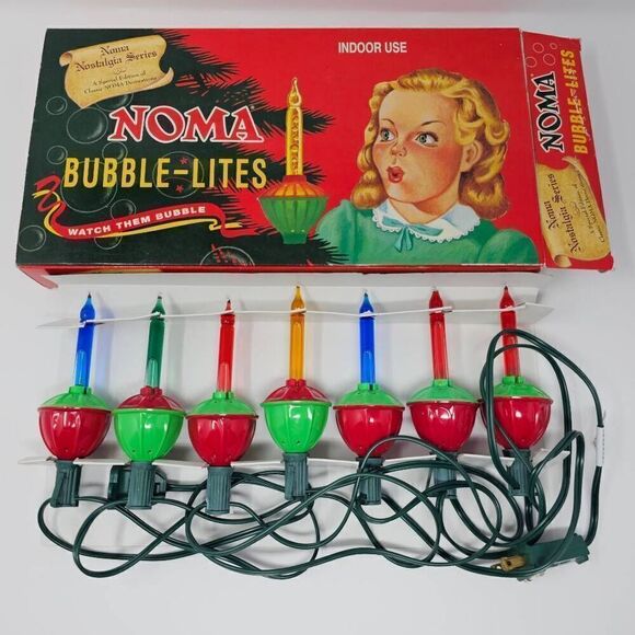VINTAGE NOMA BUBBLE LITES CHRISTMAS NOSTALGIA SERIES STRAND OF 7 ONE BULB IS BAD - Picture 1 of 5
